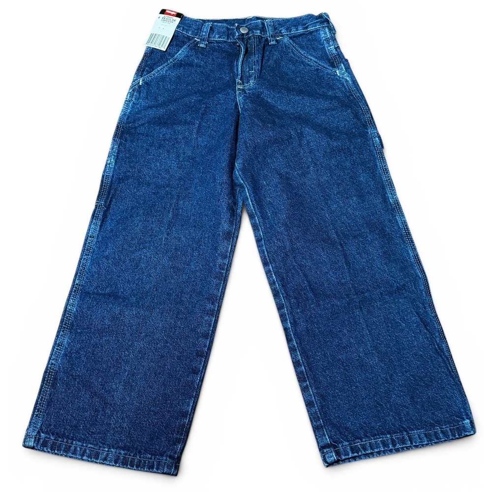 NWT Wrangler Carpenter Jeans Boys Size 8 Regular Wide Leg Dark Wash